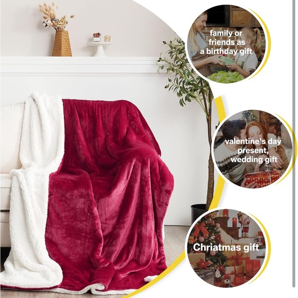 NICETOWN Christmas Sherpa Fleece reversible blanket 60x80 burgundy red(NWT) - Picture 7 of 10